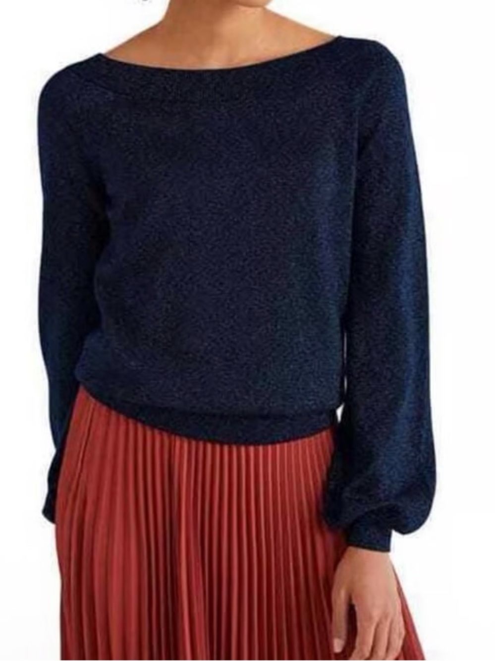 Boden Baltic Mabel Metallic Navy Boatneck Pullover Sweater Size: 18